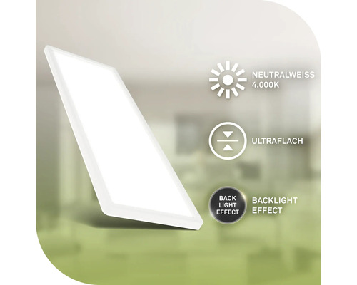 Neutralweiß 4.000 Kelvin, ultraflach, Backlight Effekt.