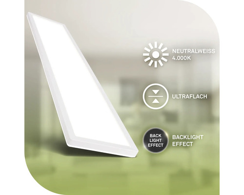 Flache LED-Leuchte mit neutralweißem Licht, 4.000 Kelvin und Hintergrundbeleuchtung