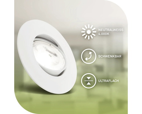 Einbaustrahler mit neutralweissem Licht, 4000 Kelvin, schwenkbar und ultraflach