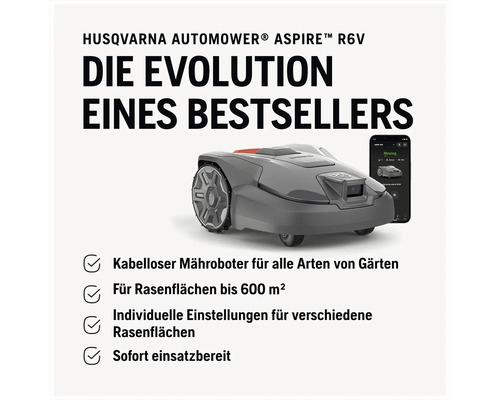 Husqvarna Automower Aspire R6V Mähroboter mit Smartphone App Steuerung