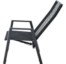 Verstellbarer Gartenstuhl mit Rope-Bespannung und Metallgestell.