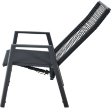 Anthrazitfarbener Gartenstuhl mit verstellbarer Rückenlehne, Metallgestell und Seilgeflecht.