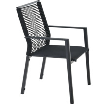 Gartenstuhl mit Armlehnen, Metallgestell und Rückenlehne mit Seilbespannung