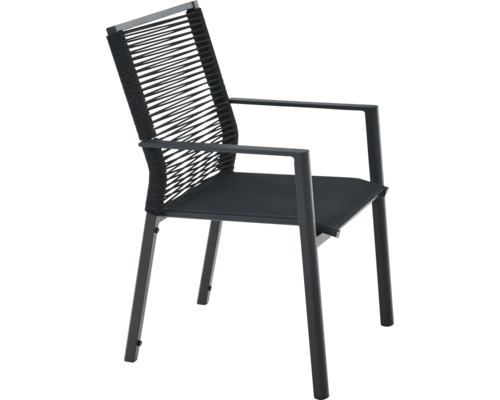 Gartenstuhl mit Armlehnen, Metallgestell und Rückenlehne mit Seilbespannung