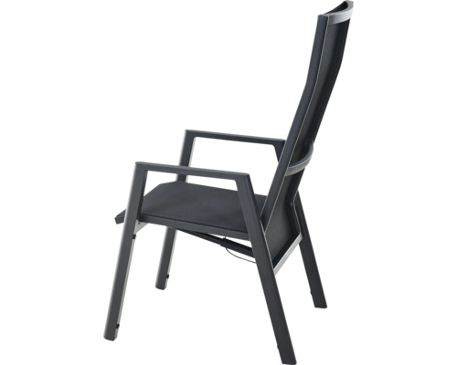 Gartenstuhl Hochlehner mit Armlehnen aus Metall und Textilgewebe