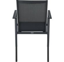 Gartenstuhl mit Armlehnen, Metallgestell und Textilene-Bespannung, Siena Garden Logo.