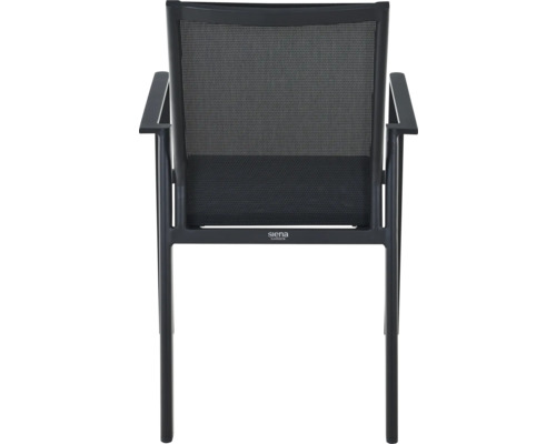 Gartenstuhl mit Armlehnen, Metallgestell und Textilene-Bespannung, Siena Garden Logo.