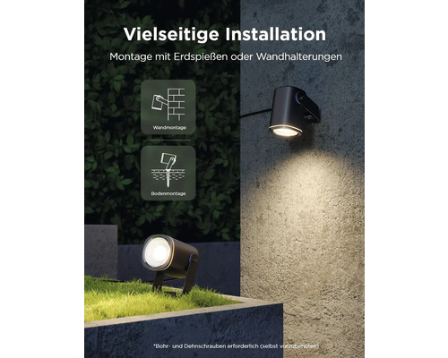 Außenleuchte mit Erdspieß- und Wandmontageoptionen