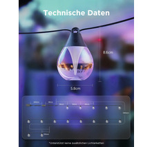Technische Daten einer Lichterkette mit den Maßen 8,6 cm Höhe und 5,8 cm Breite