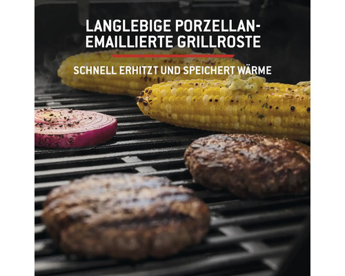 Grillrost mit Maiskolben, Zwiebeln und Burger-Patties