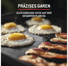 Spiegeleier und Speck auf einer Grillplatte