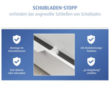 Schubladenstopper verhindert ungewolltes Schließen von Schubladen