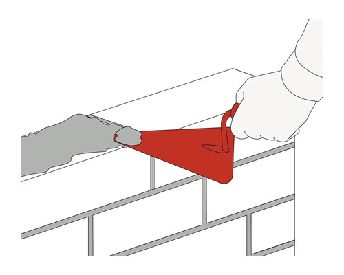 Illustration eines Maurers, der mit einer Kelle Mörtel auf eine Ziegelmauer aufträgt