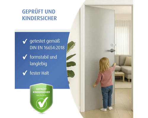 Kindersicherung an einer Tür mit Kind