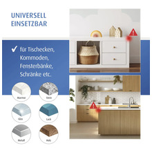 Anwendungsbeispiele für Kantenschutz an Tischen, Kommoden, Fensterbänken und Schränken aus Marmor, Stein, Glas, Lack, Metall und Holz