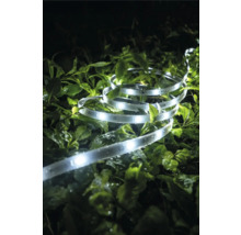 Beleuchteter LED Lichtschlauch auf grünen Blättern im Garten