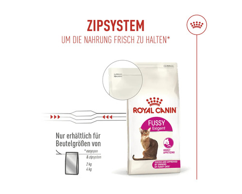Royal Canin Fussy Exigent Katzenfutter Verpackung mit Zippsystem zur Frischhaltung