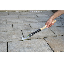 Fugenreiniger in Aktion auf Pflastersteinen