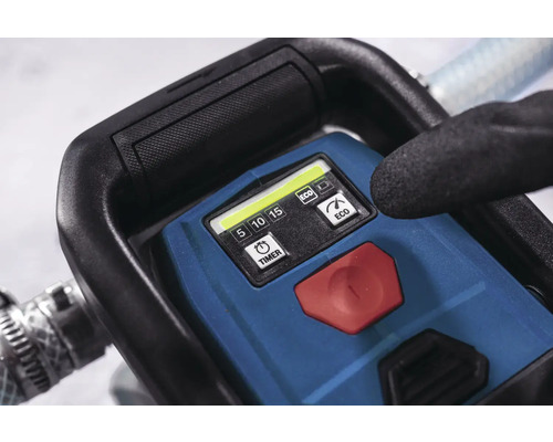 Bedienfeld einer Pumpe mit Timer-Funktion für 5, 10 und 15 Minuten sowie Eco-Modus.