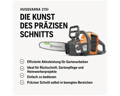 Husqvarna 215i Akku Kettensäge für präzise Gartenarbeiten.