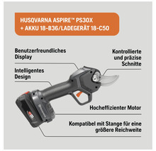 Husqvarna Aspire PS30X Akku-Gartenschere mit Akku und Ladegerät für kontrollierte und präzise Schnitte