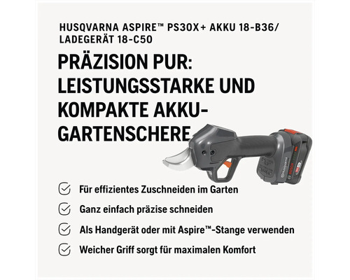 Husqvarna Aspire PS30X Akku Gartenschere mit Akku und Ladegerät