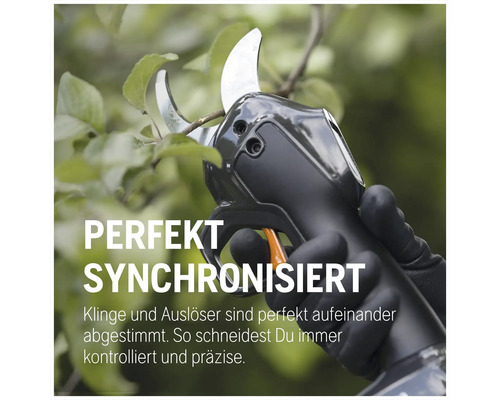 Akku Gartenschere beim Schneiden eines Astes