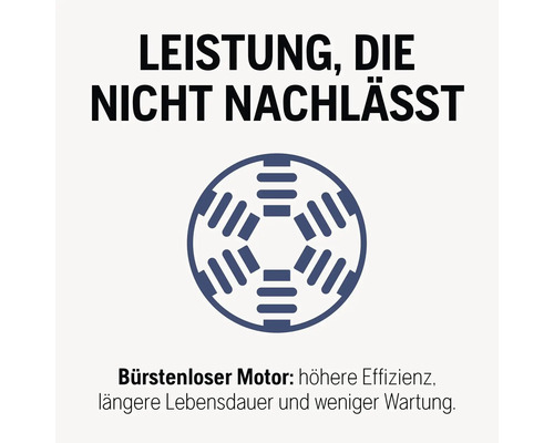 Symbol für bürstenlosen Motor: höhere Effizienz, längere Lebensdauer und weniger Wartung.