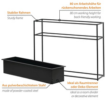 Schwarzes Pflanzgefäß mit Stahlgestell für den Innenbereich, geeignet als Raumteiler