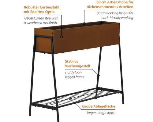 Hochbeet aus Cortenstahl mit Ablagefläche