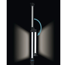 LED-Arbeitsleuchte mit um 180 Grad klappbarem und ausziehbarem Kopf sowie seitlichem Licht.