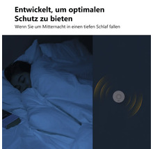 Szene mit schlafender Person im Bett und einem Gerät, das Schutz bietet