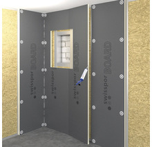 Raumecke mit angebrachten Swissspor Board Elementen und Dichtstoff