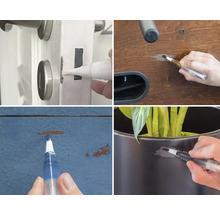 Anwendung eines Reparaturstifts auf verschiedenen Oberflächen zur Ausbesserung von Beschädigungen