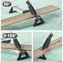 Wolfcraft Laminatschneider führt 90 Grad Schnitte, Winkelschnitte von 0 bis 180 Grad sowie Längsschnitte an Laminat aus.