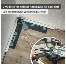Winkelmesser mit zwei Magneten zur Anbringung am Sägeblatt und automatischer Winkelhalbierung