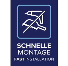 Symbol Schnelle Montage und Fast Installation, Montage ohne Bohren oder Sägen.
