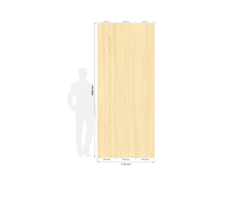 Wandpaneel-Set in Holzoptik mit den Maßen 2600 Millimeter mal 1125 Millimeter, bestehend aus drei Paneelen à 375 Millimeter Breite.