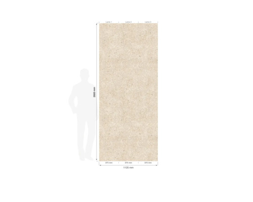 Dreiteiliges Wandpaneel-Set in Steinoptik, Gesamthöhe 2600 Millimeter, Gesamtbreite 1125 Millimeter, einzelne Paneele je 375 Millimeter breit.