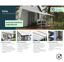 Feria Terrassenüberdachung mit Polycarbonat Paneelen, verstellbarer Wandverbindung, Regenrinnen und 10 Jahre Garantie für den Außenbereich. (Image AI modified or generated)