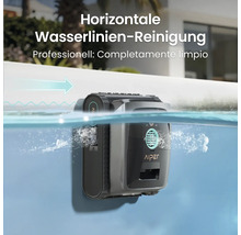 Aiper Poolroboter reinigt horizontal die Wasserlinie eines Schwimmbeckens.