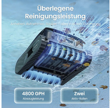 Aiper Poolroboter reinigt unter Wasser, saugt Blätter mit 4800 Gallonen pro Stunde Saugleistung und zwei aktiven Rollen auf.