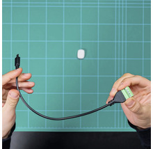 Adapterkabel mit einem schwarzen Steckverbinder und einem grünen Terminalblock mit Schraubklemmen.