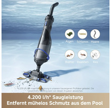 Poolreiniger unter Wasser für Algen, Schlamm, Haare, Blätter, Insekten und Kies, Saugleistung 4200 Liter pro Stunde.
