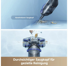 Poolreiniger mit abnehmbarem und durchsichtigem Saugkopf zur Reinigung von Ecken und Bodenflächen unter Wasser.