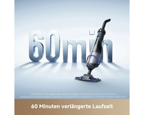 Akku-Staubsauger von Mova mit einer verlängerten Laufzeit von 60 Minuten.