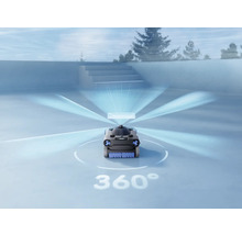 Poolroboter mit 360 Grad Rundum-Erkennung bei der Reinigung des Poolbodens.