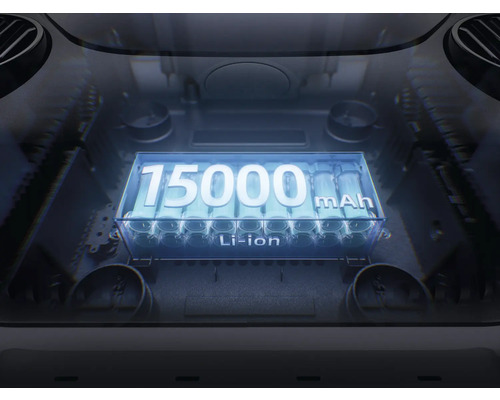 Innenansicht eines Geräts mit einem Lithium-Ionen-Akku und 15000 Milliamperestunden Kapazität.