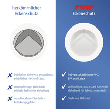 Reer Logo. Vergleich Reer Eckenschutz gegen herkömmlich: Reer ist schadstofffrei, hat extra starkes Klebeband und ist bissfest.
