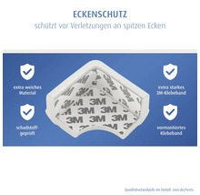 Eckenschutz aus weichem Material mit vormontiertem 3M-Klebeband zum Schutz vor Verletzungen an spitzen Ecken. Schadstoffgeprüft.